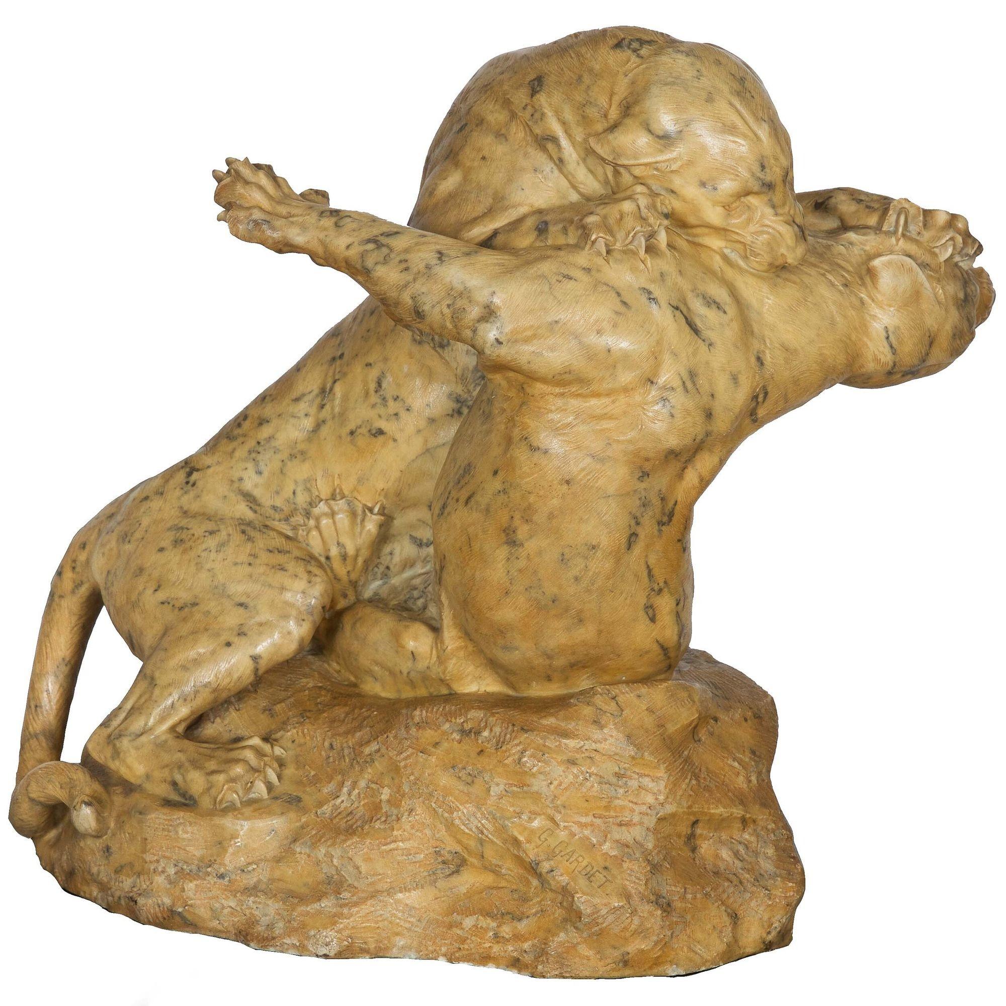 A powerful group of two panthers engaged in combat, it was initially sculpted by Gardet in 1896 and presented at the Paris Salon of the same year as Les Panthères. There was received with acclaim by the Gazette des Beaux-Arts:

