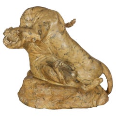 French Carved Marble Sculpture of “Panthers” by Georges Gardet