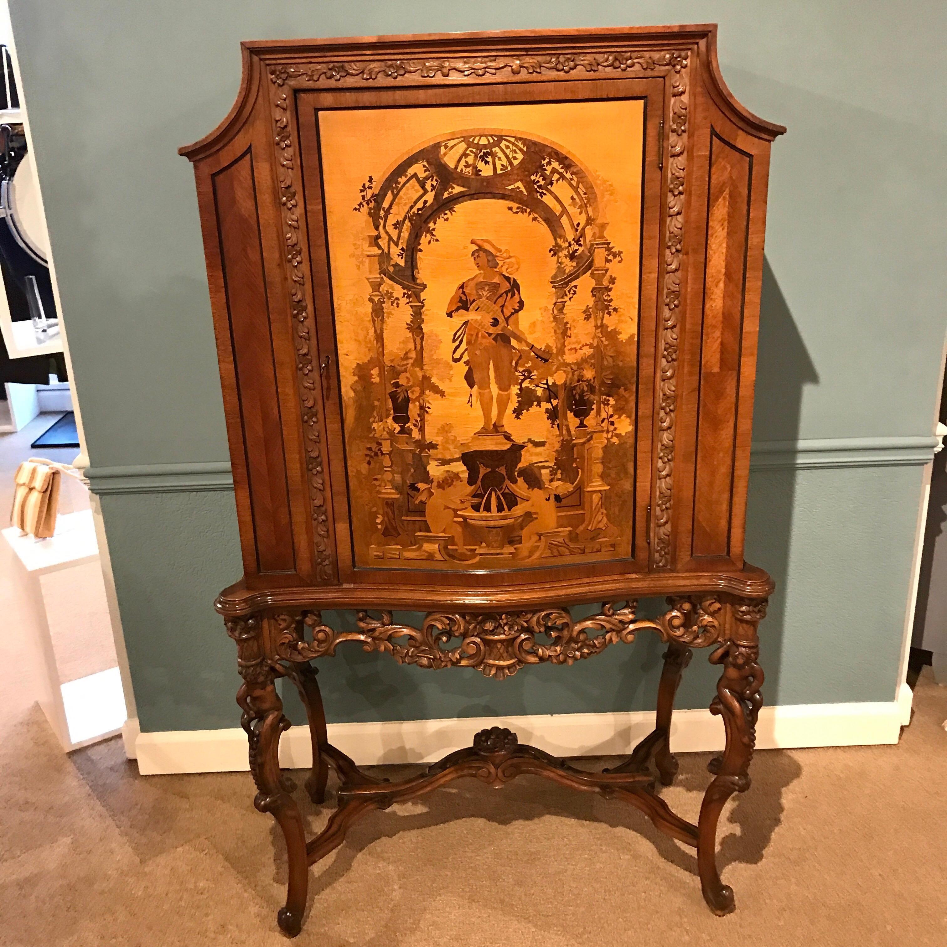 French Carved Marquetry Cabinet or Bar 7