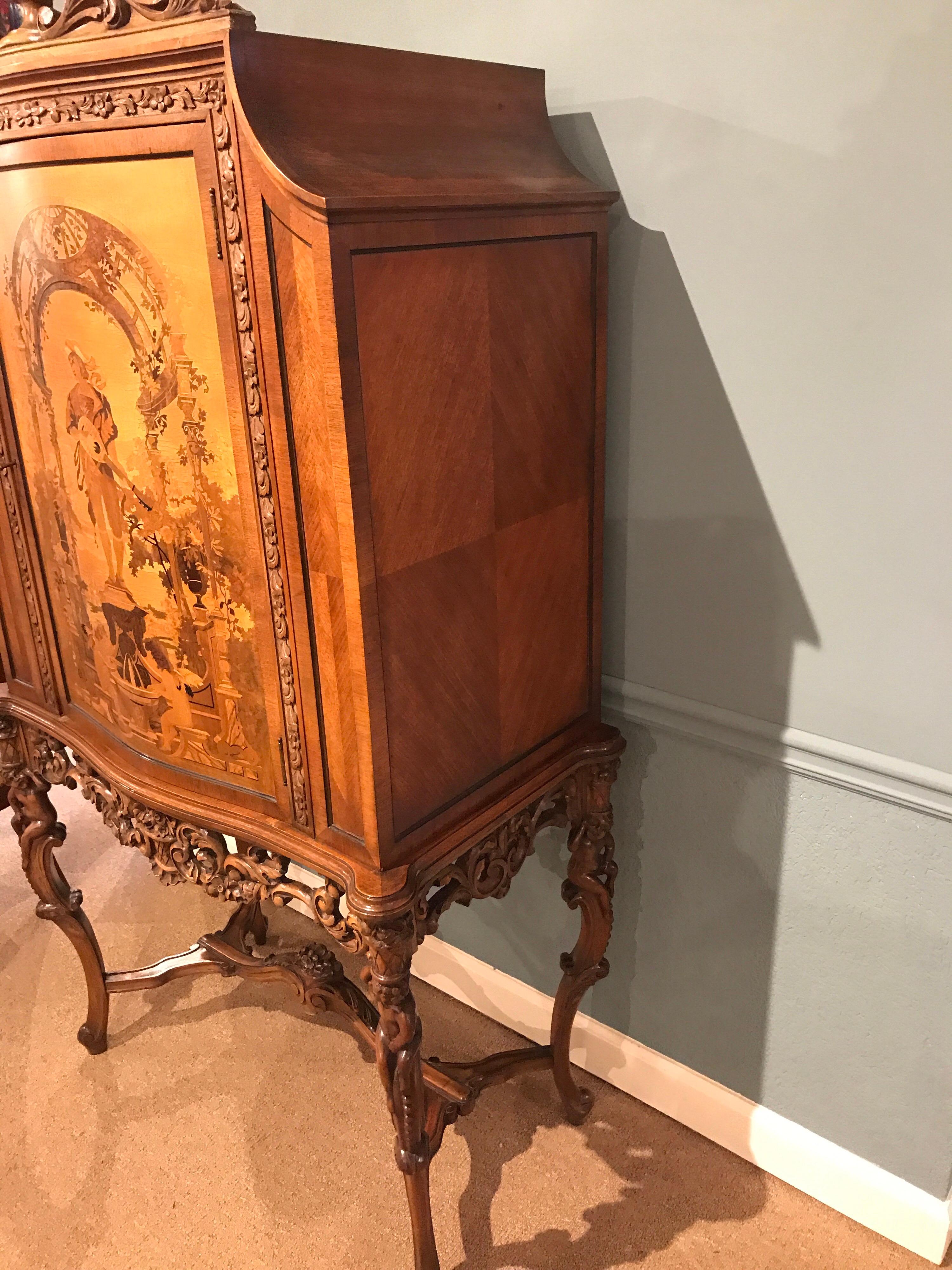 20th Century French Carved Marquetry Cabinet or Bar For Sale