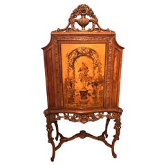 French Carved Marquetry Cabinet or Bar