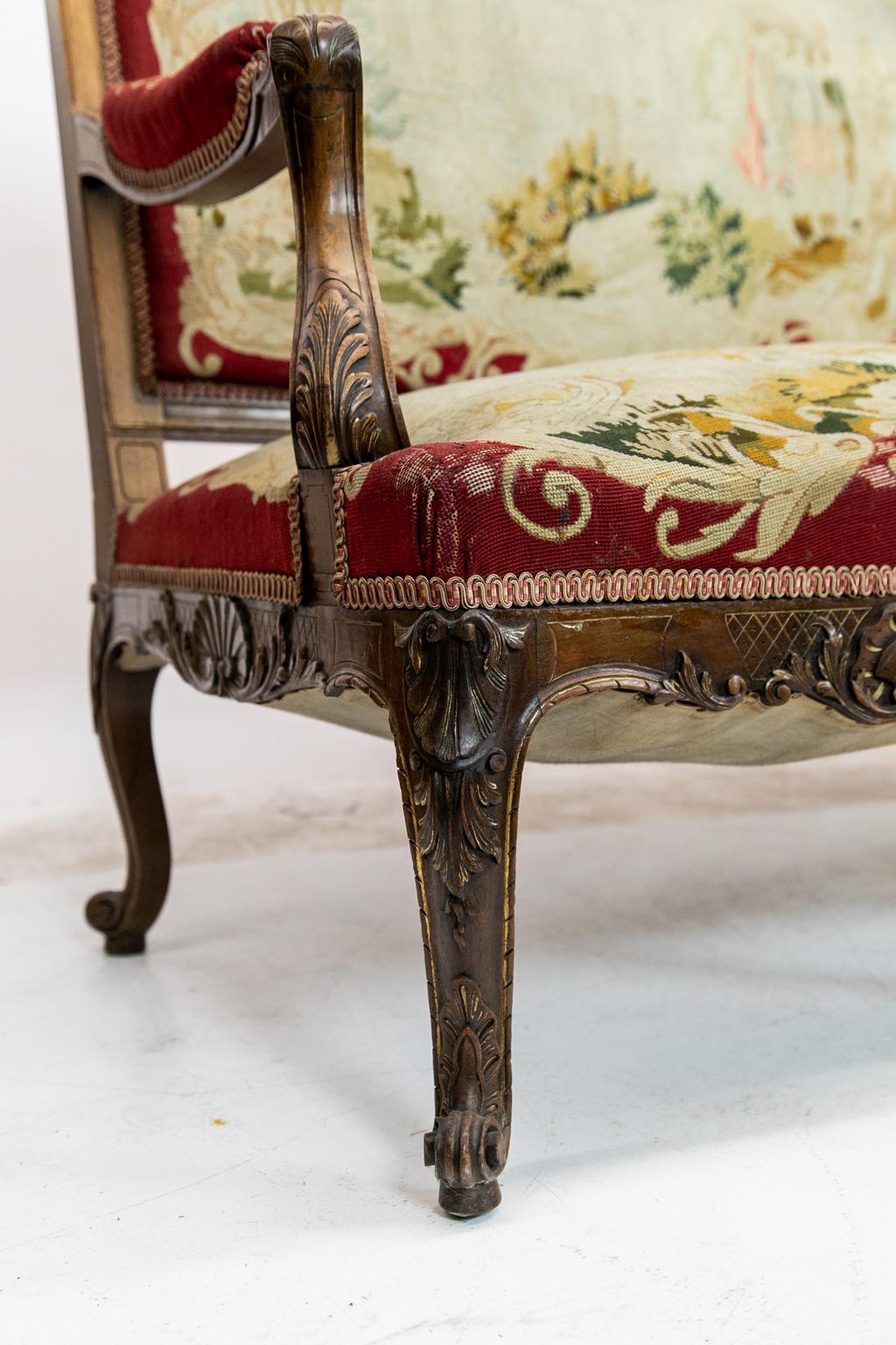 French Carved Needlework Settee For Sale 6