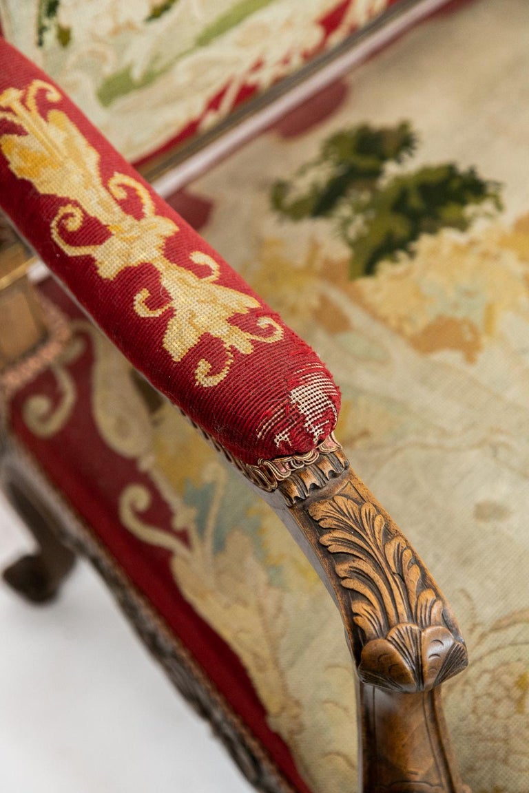 French Carved Needlework Settee For Sale at 1stDibs