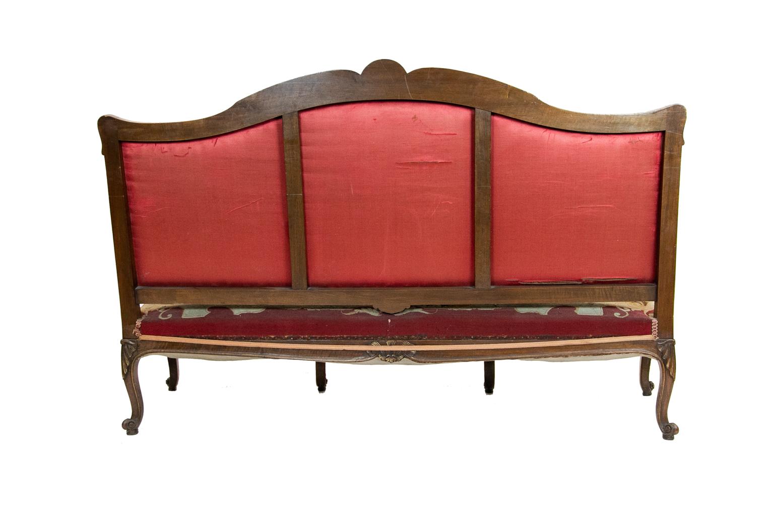 French Carved Needlework Settee For Sale 11