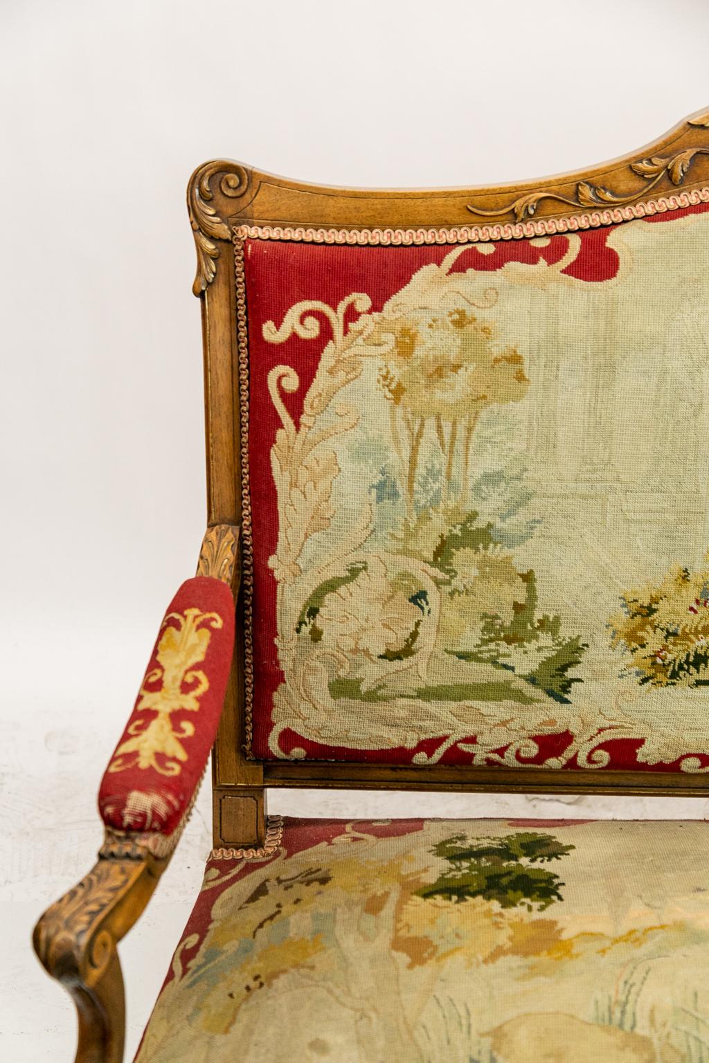 French Carved Needlework Settee For Sale 1