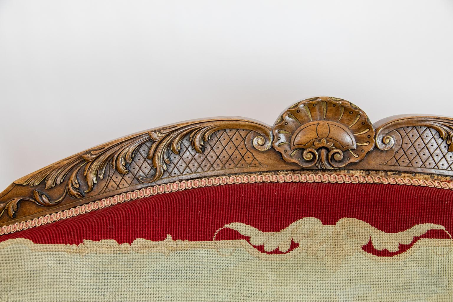 French Carved Needlework Settee For Sale 2