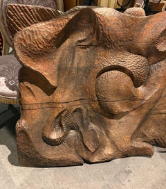 French Carved Oak Abstract Relief Wall Sculpture