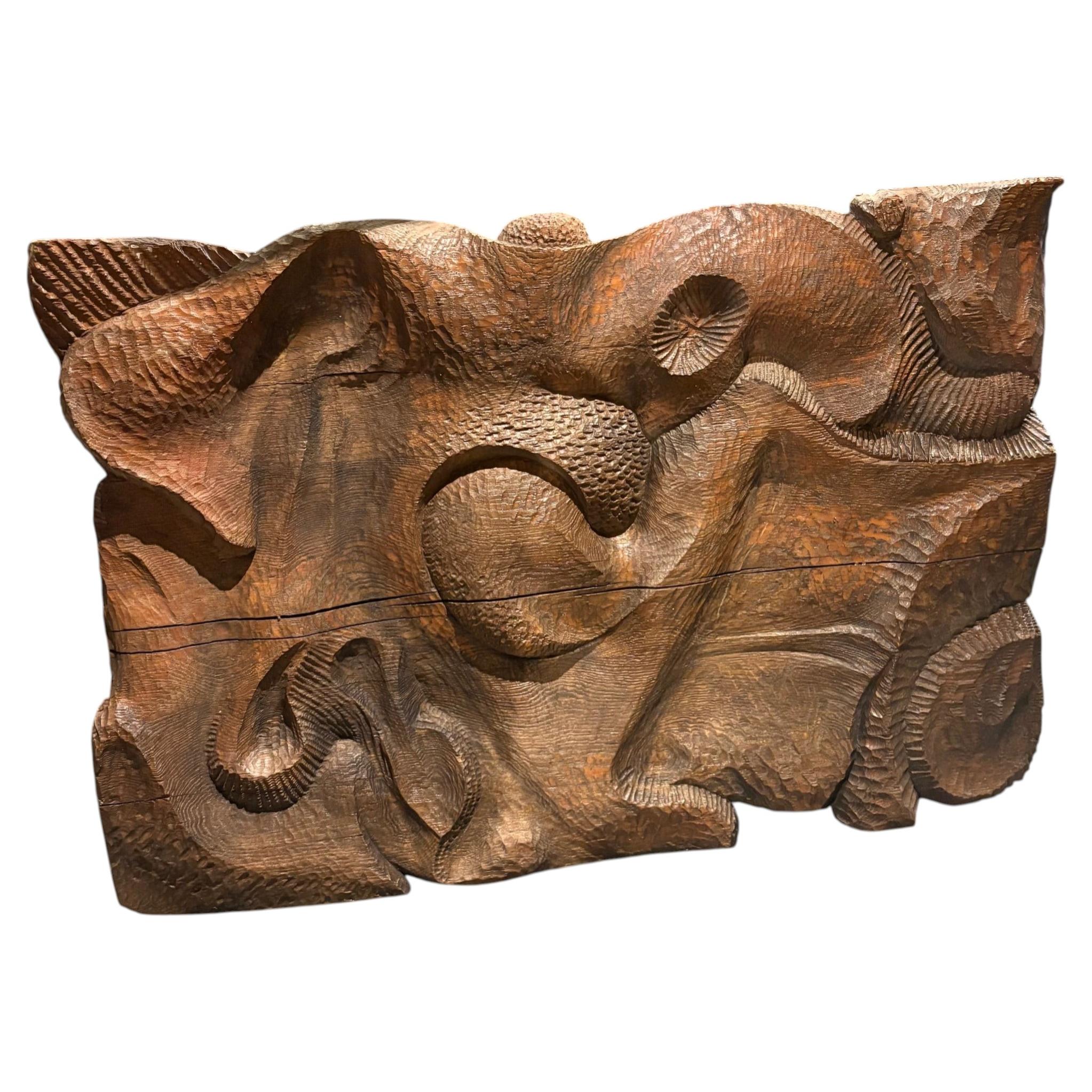 French Carved Oak Abstract Relief Wall Sculpture