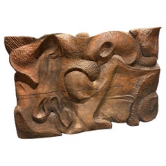 French Carved Oak Abstract Relief Wall Sculpture