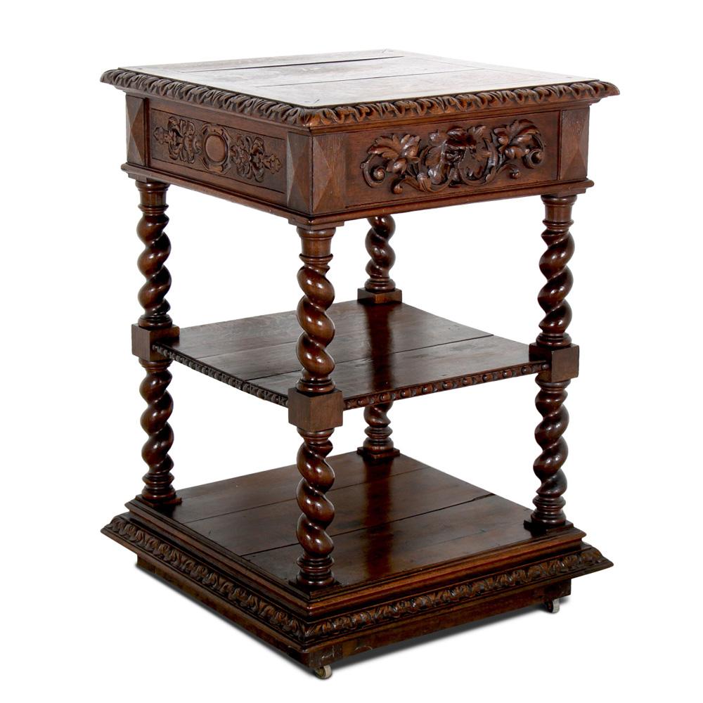 Renaissance Revival French Carved Oak 'Barley Twist' 3-Tier Stand