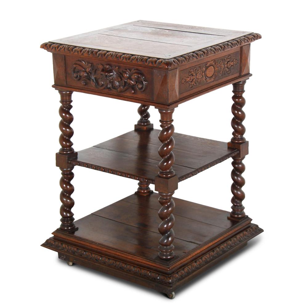 French Carved Oak 'Barley Twist' 3-Tier Stand In Good Condition In Vancouver, British Columbia