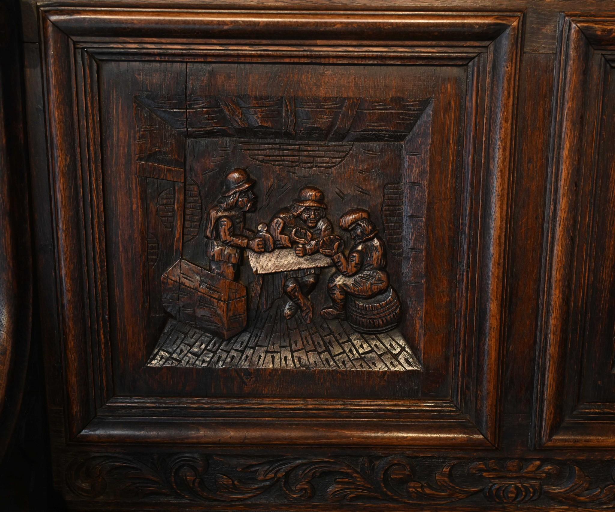 French Carved Oak Bench Settle Renaissance Farmhouse 1880 For Sale 2