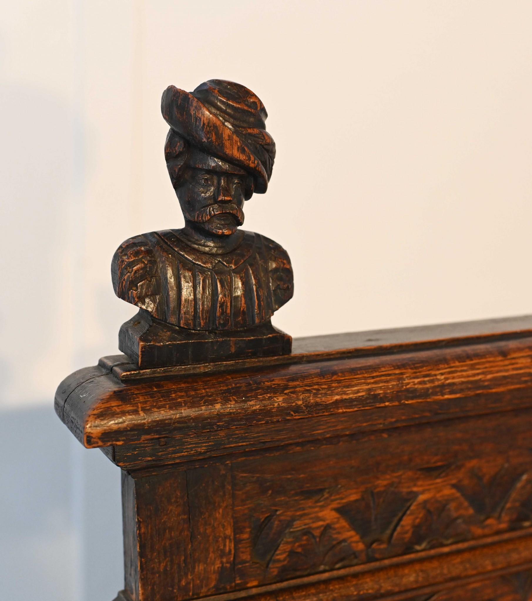 French Carved Oak Bench Settle Renaissance Farmhouse 1880 For Sale 3
