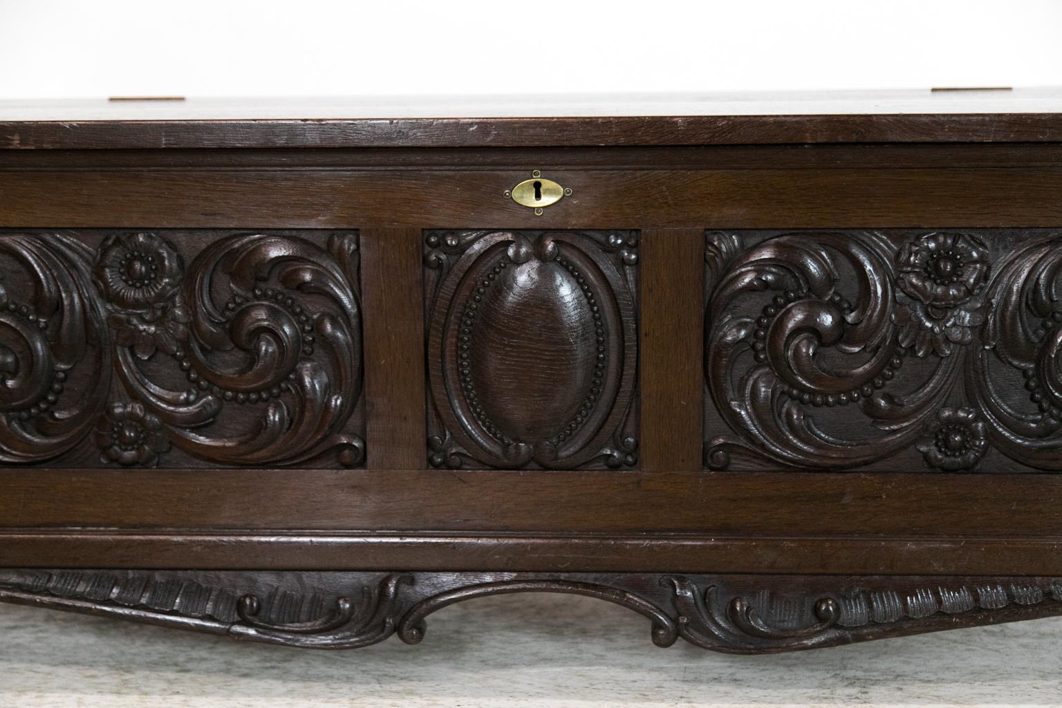 Late 19th Century French Carved Oak Blanket Chest