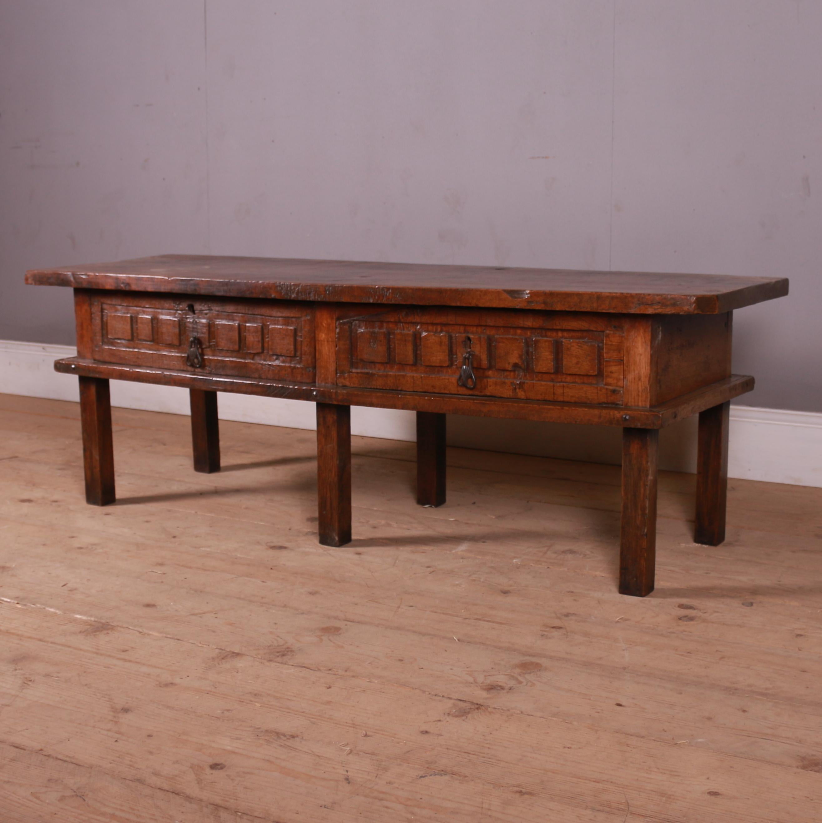 Good late 19th C French carve oak coffee table with two drawers. 1890

Reference: 7406

Dimensions
61 inches (155 cms) wide
20 inches (51 cms) deep
21 inches (53 cms) high.