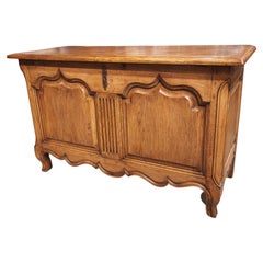 Used French Carved Oak Coffre Chest or Trunk with Shaped Legs, 20th Century