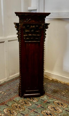 Mid-19th Century French Gothic Carved Oak Column Display Pedestal