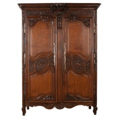 Antique French Carved Oak Gardeners Armoire de Mariage