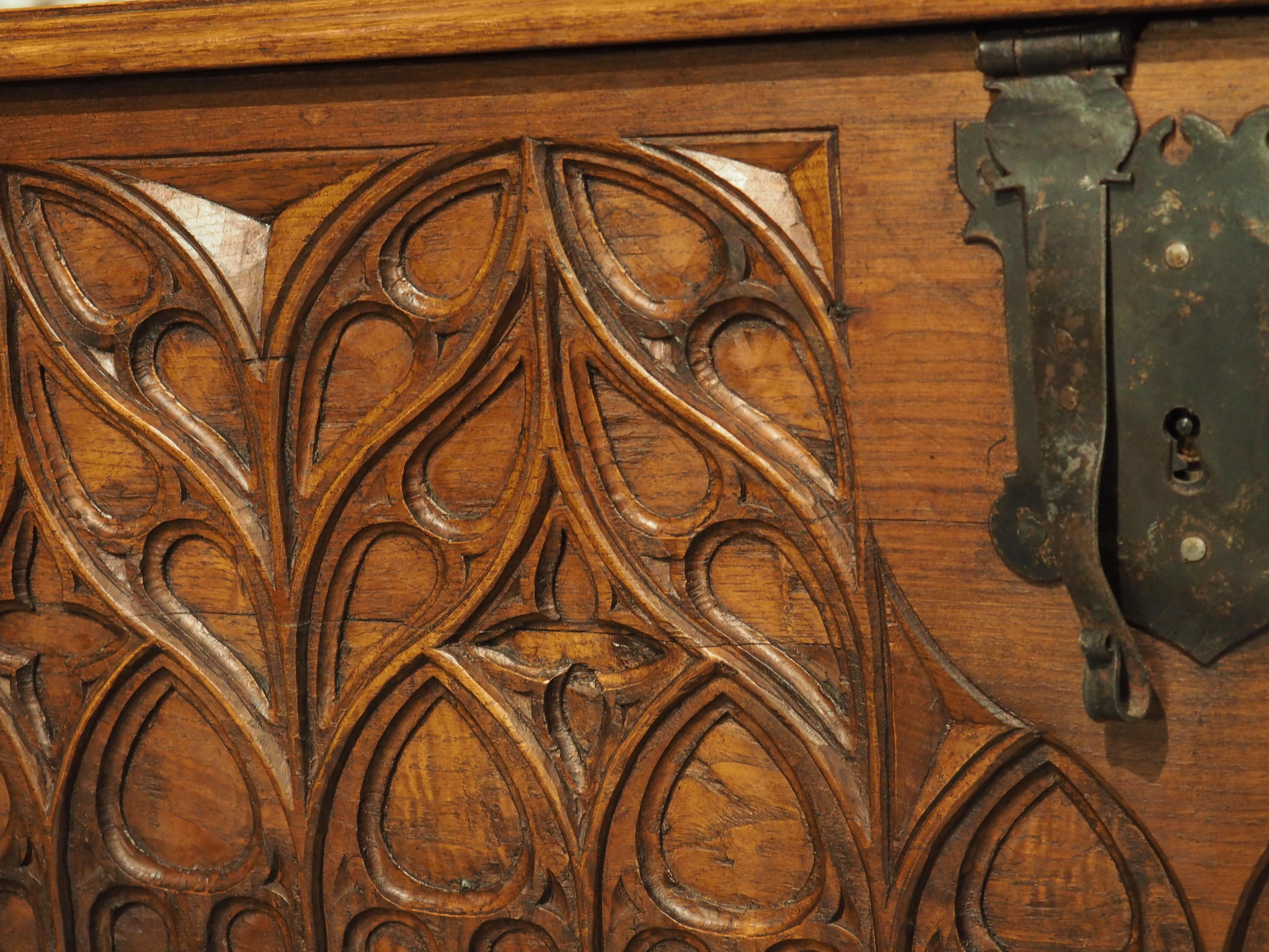 French Carved Oak Gothic Style Blanket Chest or Trunk, Early to Mid 1900s 4