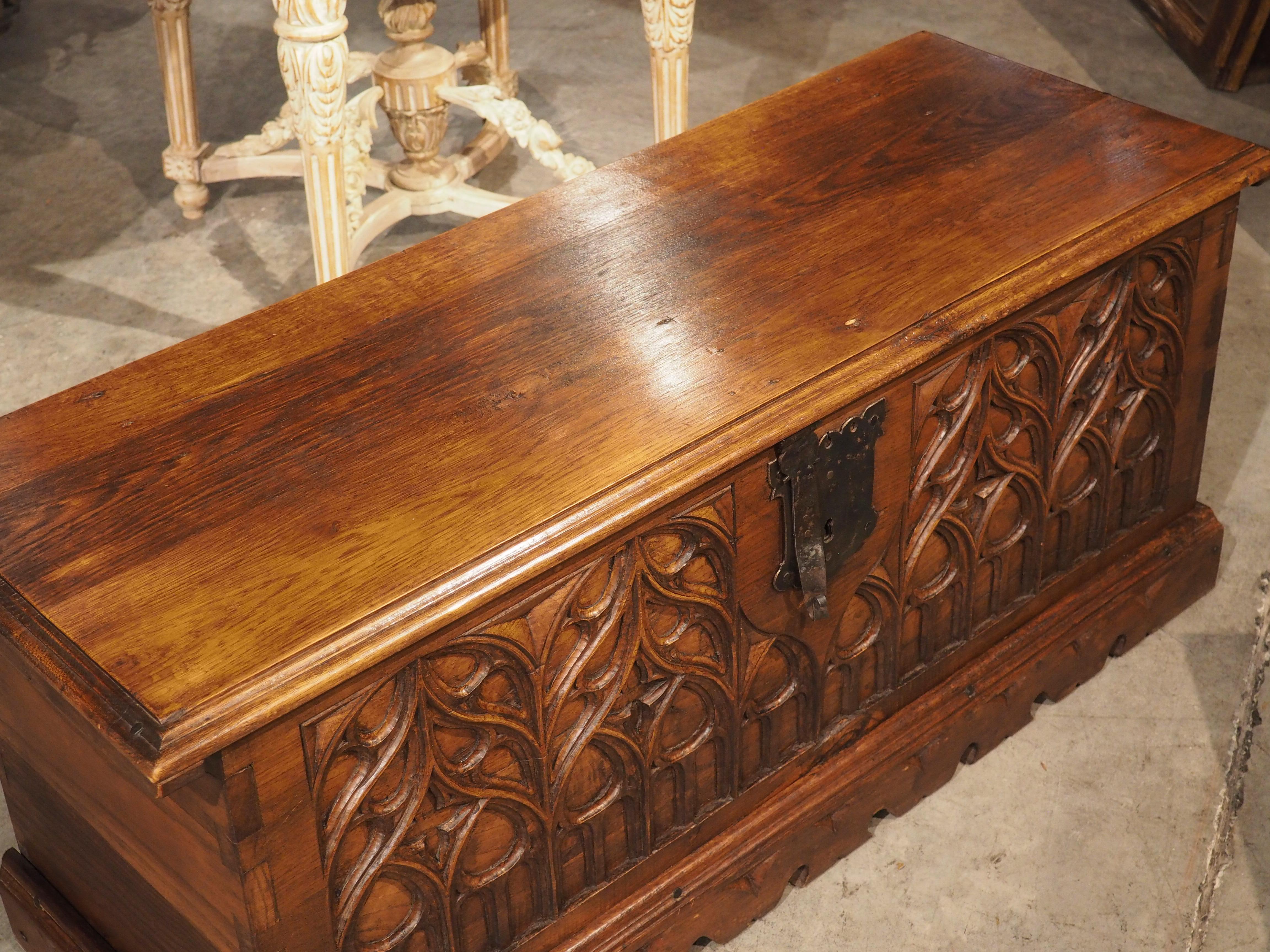 French Carved Oak Gothic Style Blanket Chest or Trunk, Early to Mid 1900s 7