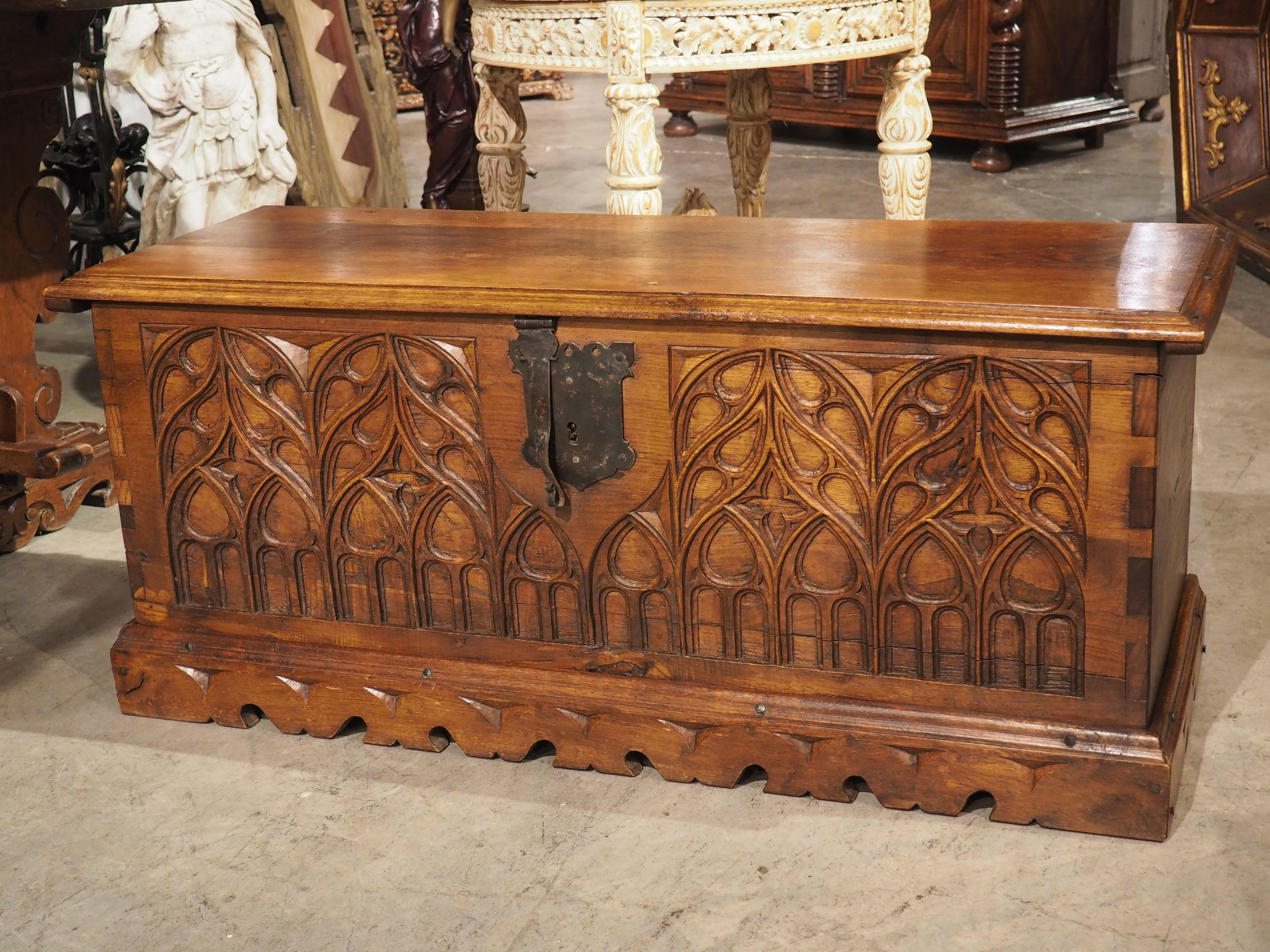 French Carved Oak Gothic Style Blanket Chest or Trunk, Early to Mid 1900s 14