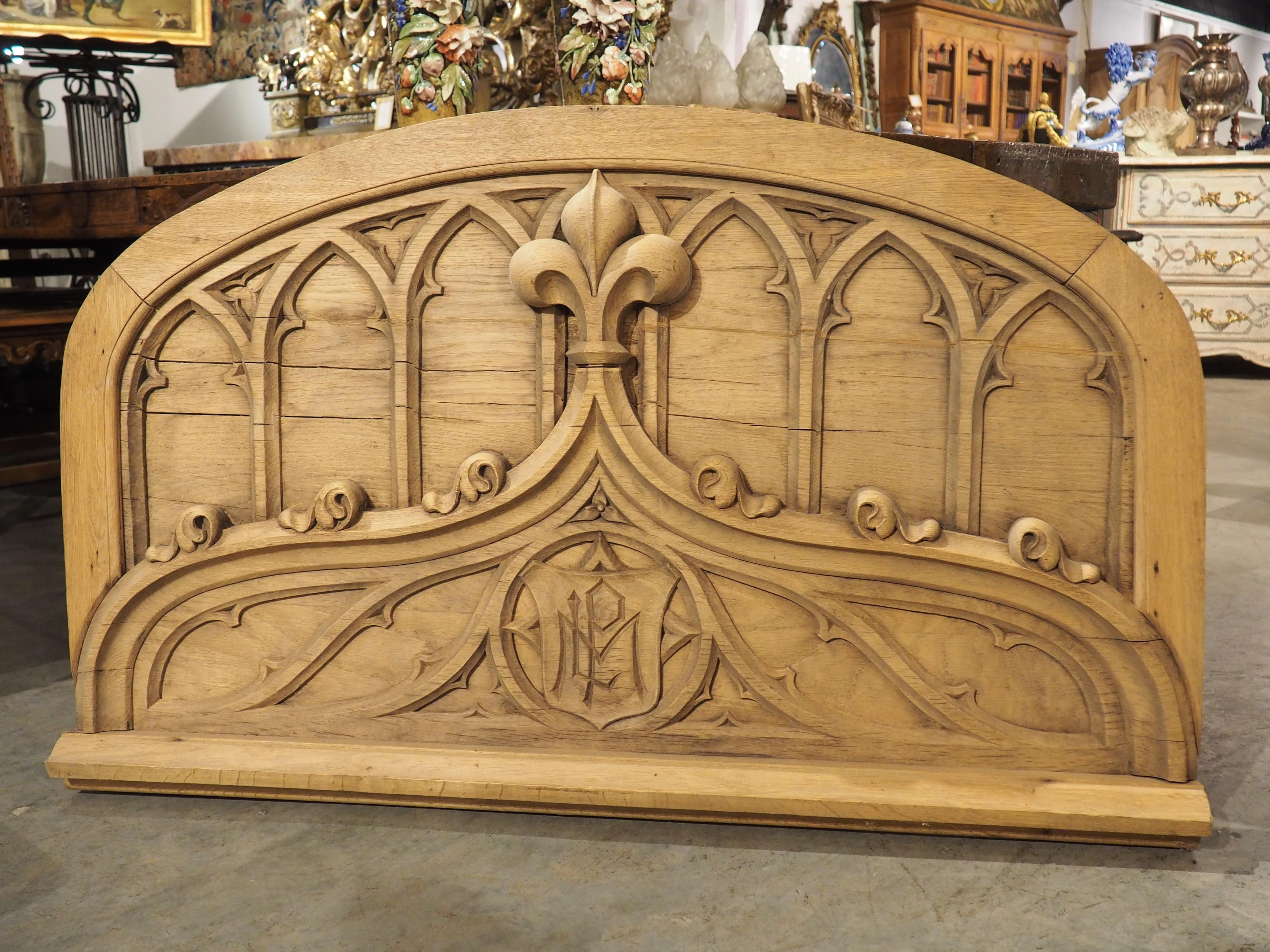 Bleached French Carved Oak Gothic Style Overdoor, Circa 1910 For Sale