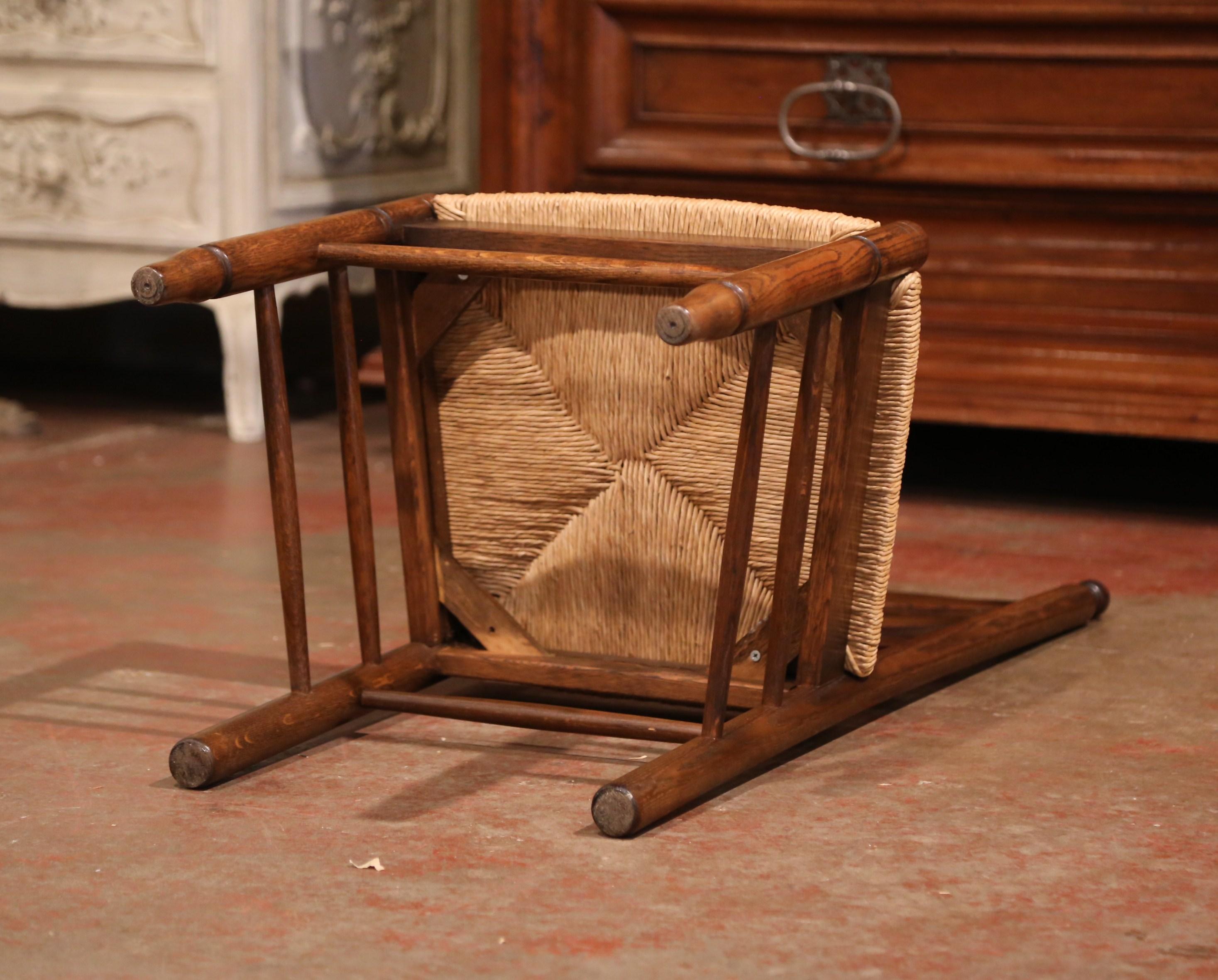 French Carved Oak Ladder Back Chairs with Rush Woven Seat, Set of Six 3