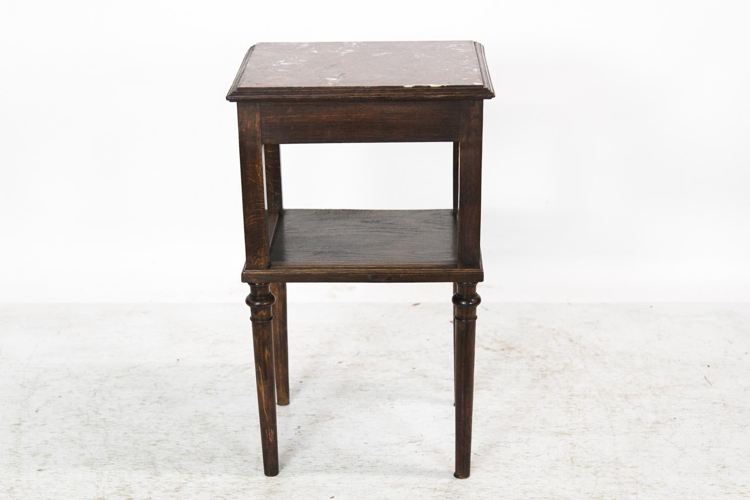 French Carved Oak Marble-Top Side Table 5