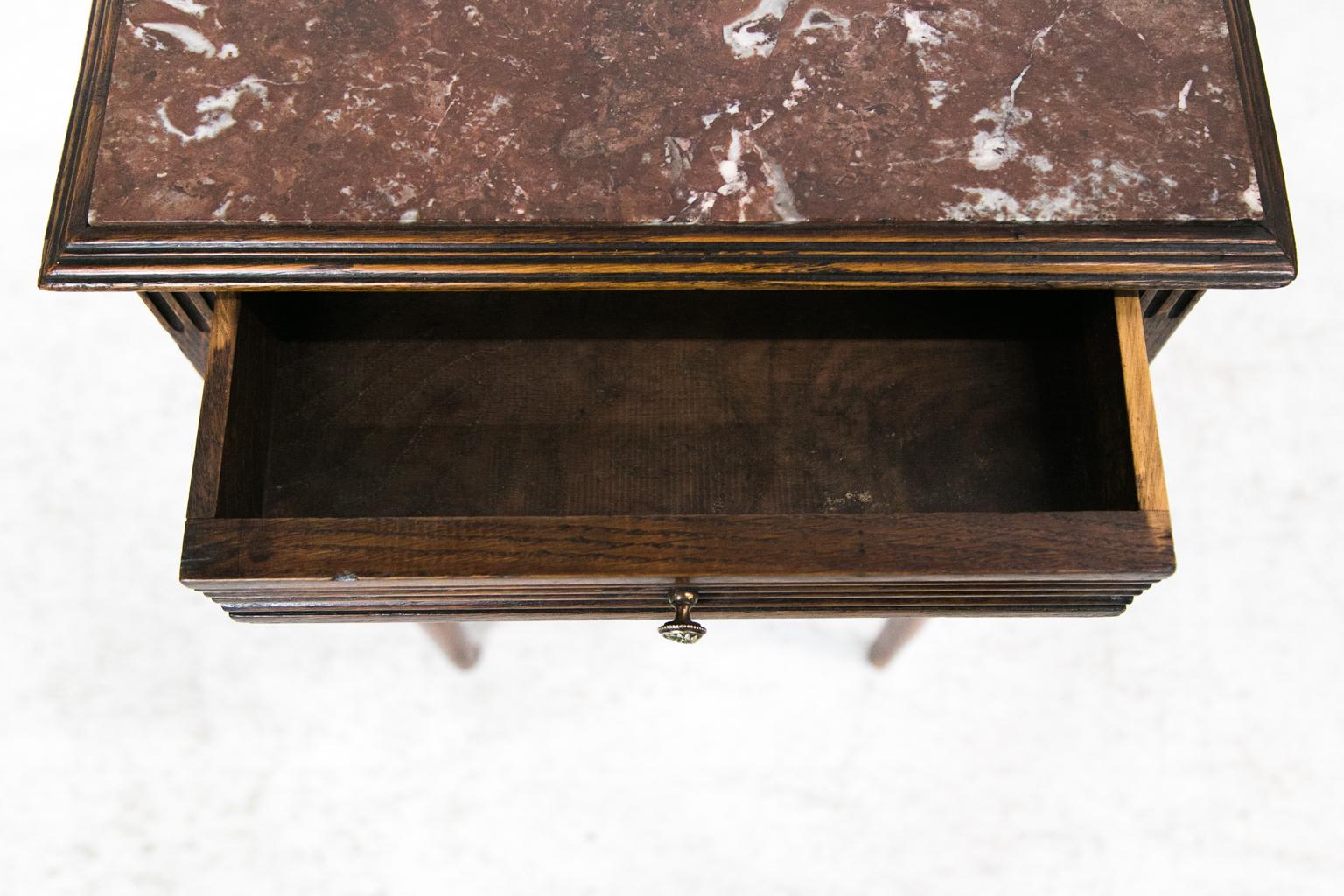 Late 19th Century French Carved Oak Marble-Top Side Table