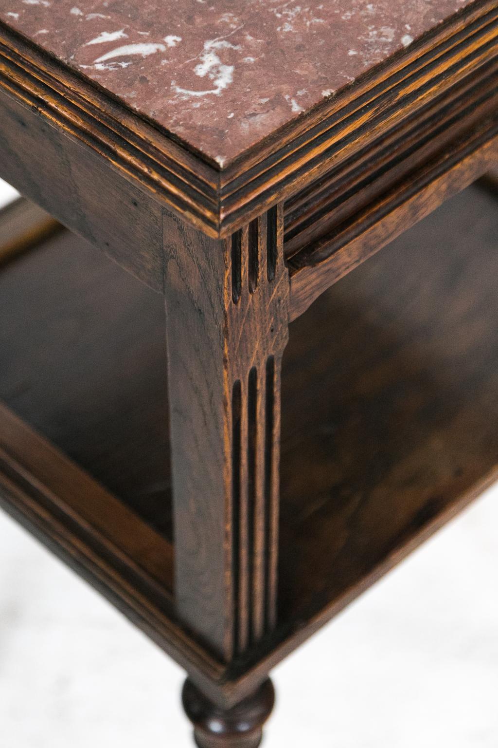 French Carved Oak Marble-Top Side Table 1