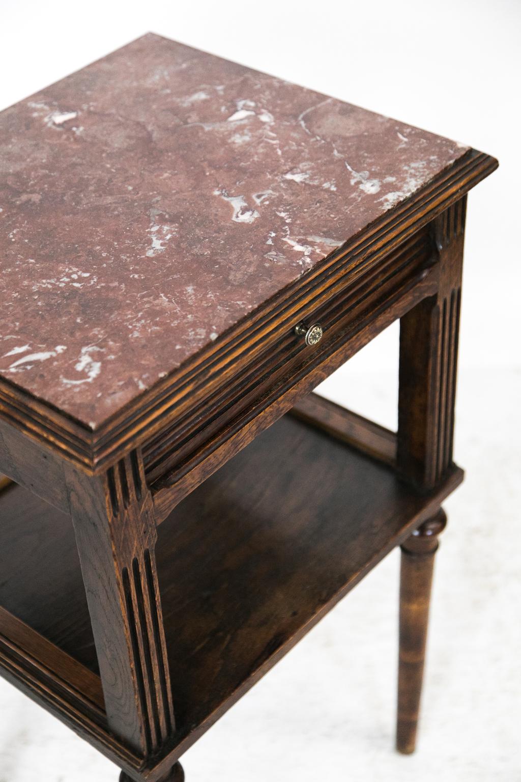 French Carved Oak Marble-Top Side Table 2