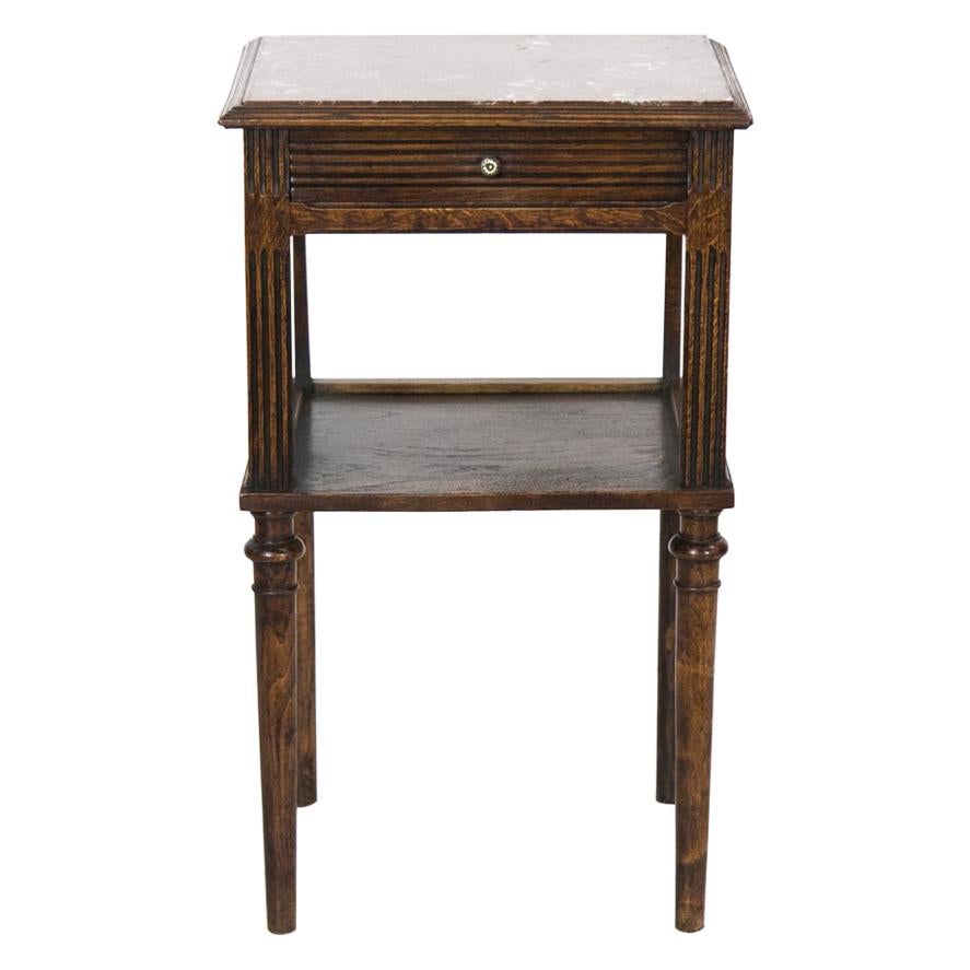 French Carved Oak Marble-Top Side Table
