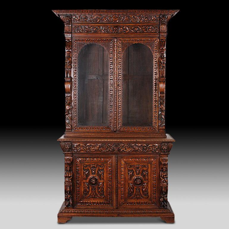 French oak renaissance revival cabinet or bookcase. Shelves for top half to be made upon purchase.