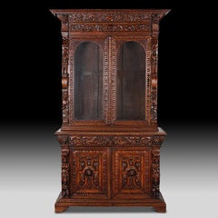 French Carved Oak Renaissance Revival Cabinet / Bookcase, C.1880