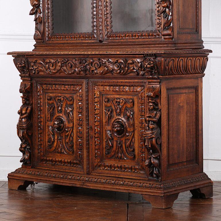 19th Century French Carved Oak Renaissance Revival Cabinet / Bookcase, C.1880