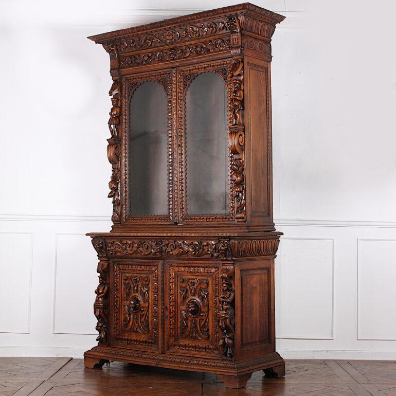 French Carved Oak Renaissance Revival Cabinet / Bookcase, C.1880 1