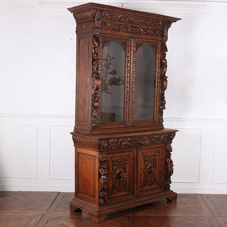 French Carved Oak Renaissance Revival Cabinet / Bookcase, C.1880 4