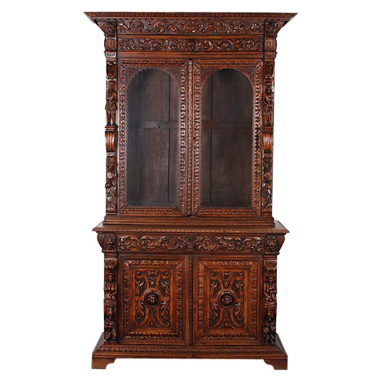 French Carved Oak Renaissance Revival Cabinet / Bookcase, C.1880