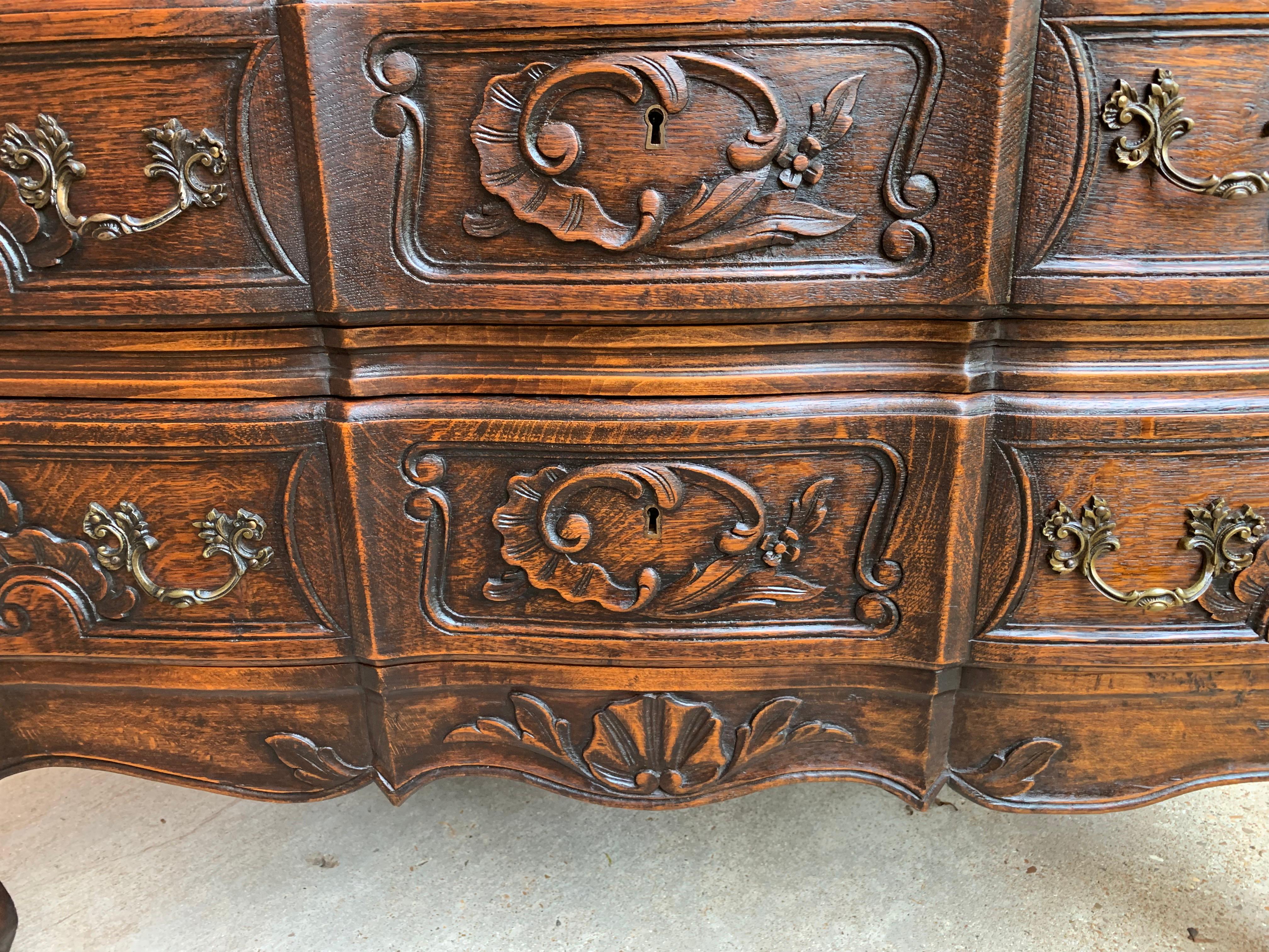 French Carved Oak Secretary Desk Bureau Drop Front Table Louis XV Style, 1920s 4