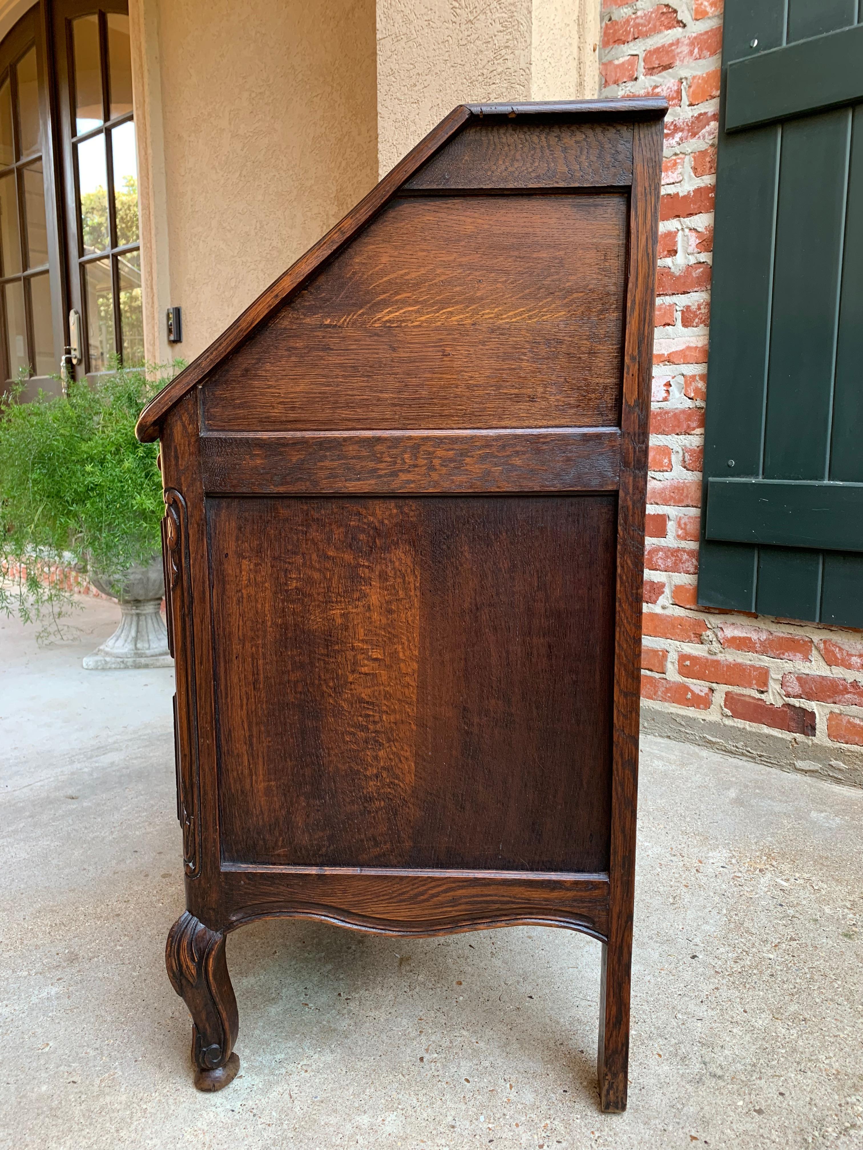 French Carved Oak Secretary Desk Bureau Drop Front Table Louis XV Style, 1920s 8