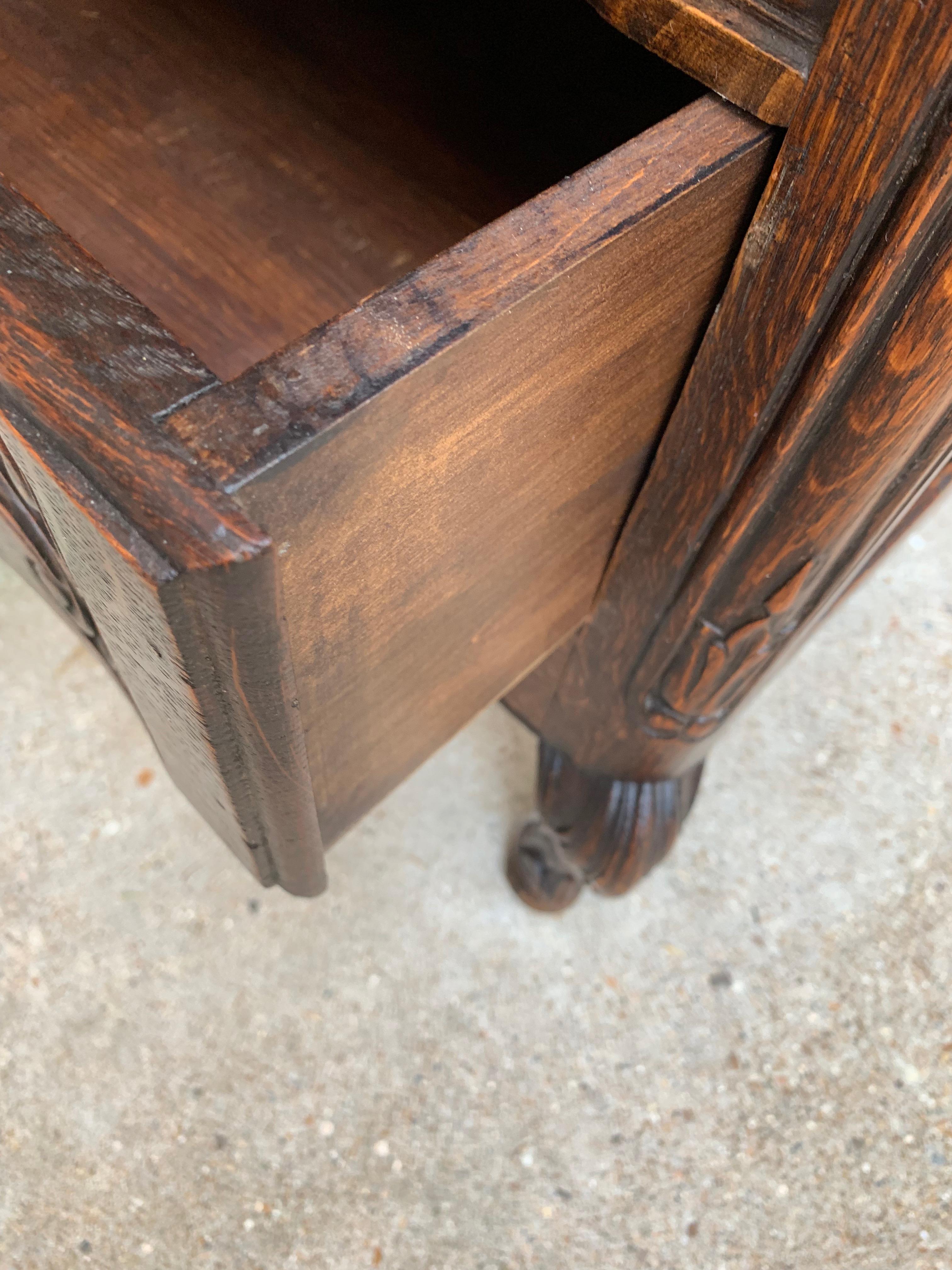 French Carved Oak Secretary Desk Bureau Drop Front Table Louis XV Style, 1920s 9