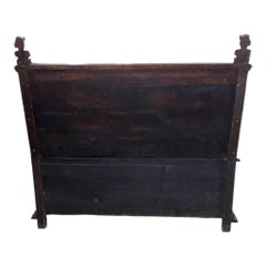 French Carved Oak Settle Renaissance Revival Hall Monks Bench with Lion Masks c.