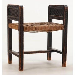 Sgabello francese in quercia intagliata con sedile in corde, CIRCA 1947