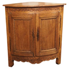 Used French Carved Oak Transitional Style Corner Cabinet, Circa 1780