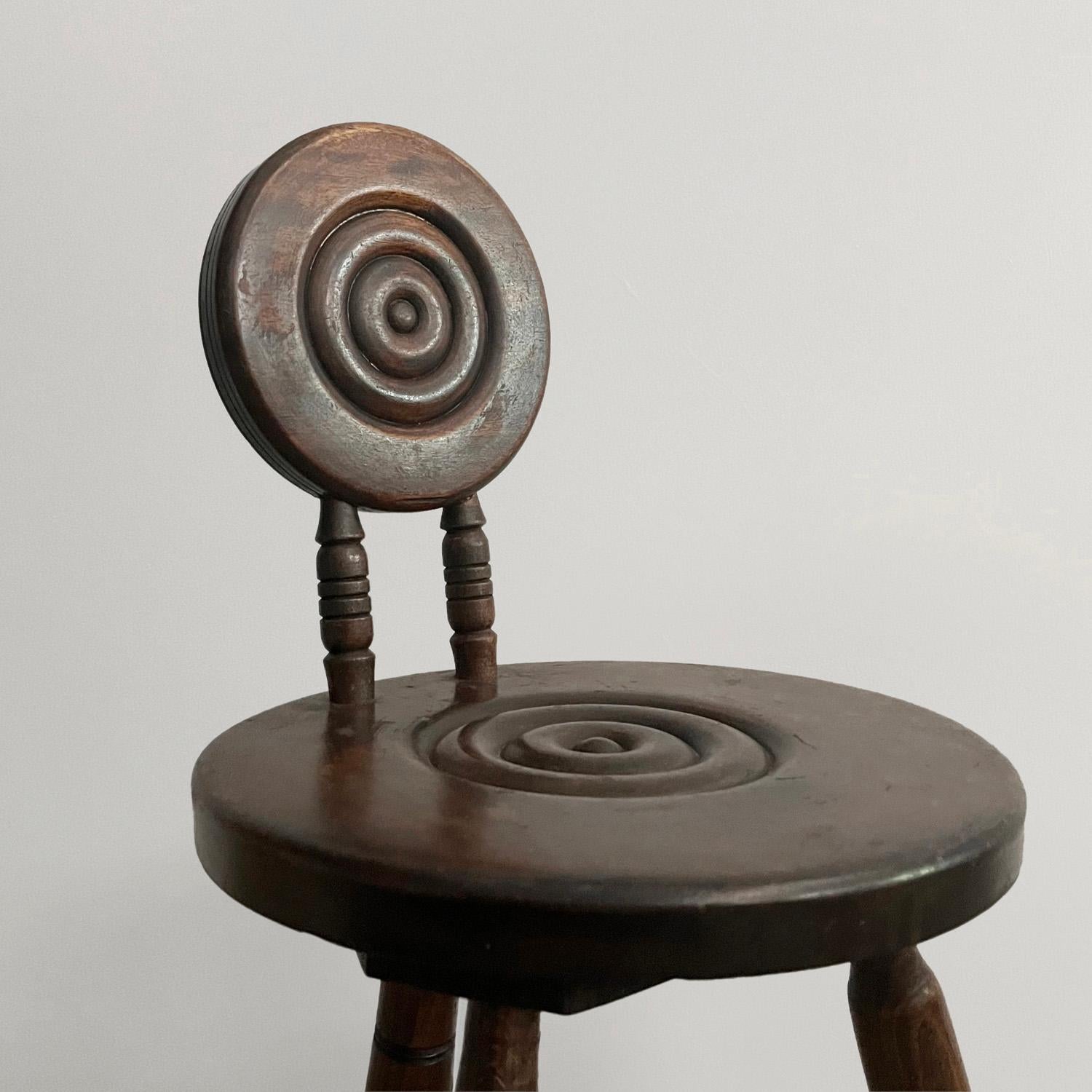 French Carved Oak Tripod Stool in the style of Charles Dudouyt In Good Condition For Sale In Los Angeles, CA