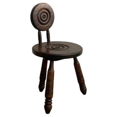 Vintage French Carved Oak Tripod Stool in the style of Charles Dudouyt