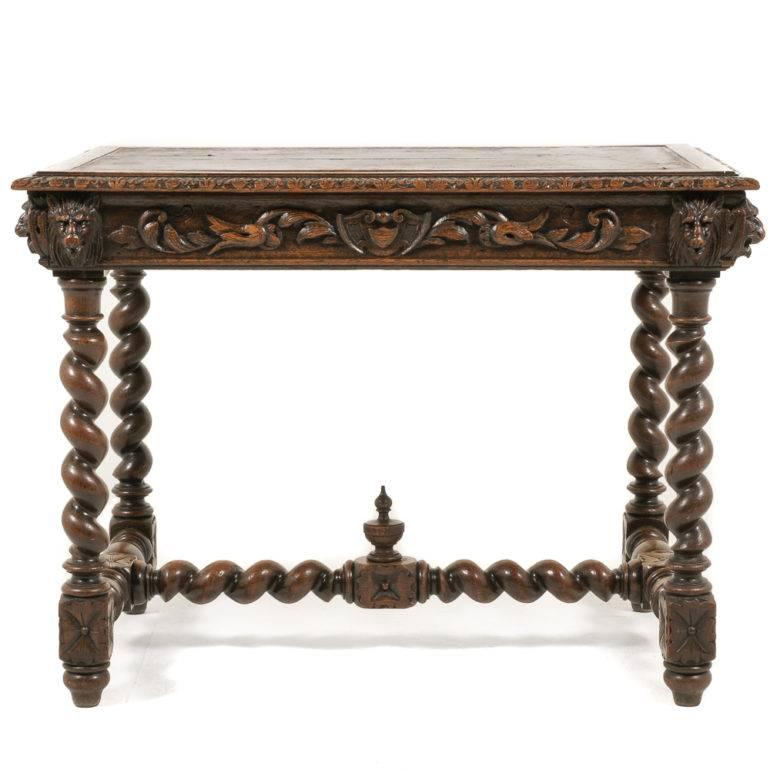 19th Century French Carved Oak Writing Table