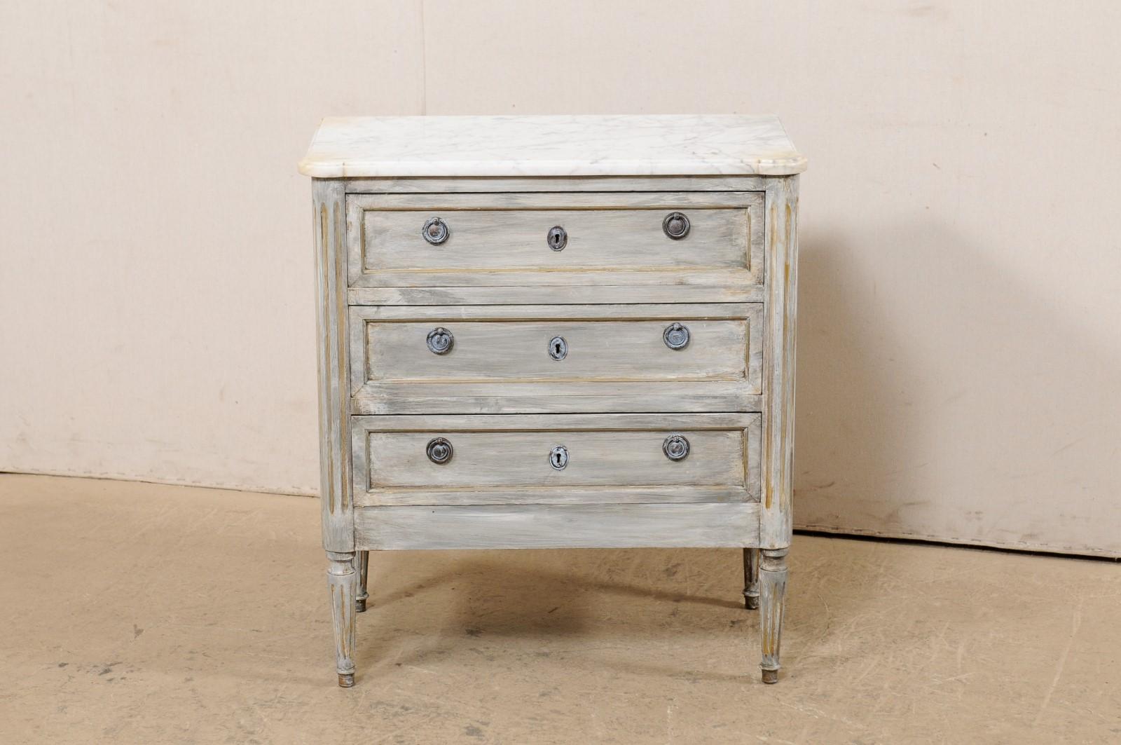 French Carved & Painted Chest with Marble Top, Early 20th C In Good Condition For Sale In Atlanta, GA