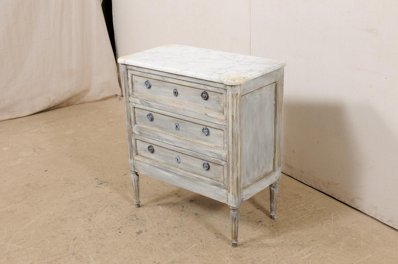 20th Century French Carved & Painted Chest with Marble Top, Early 20th C For Sale