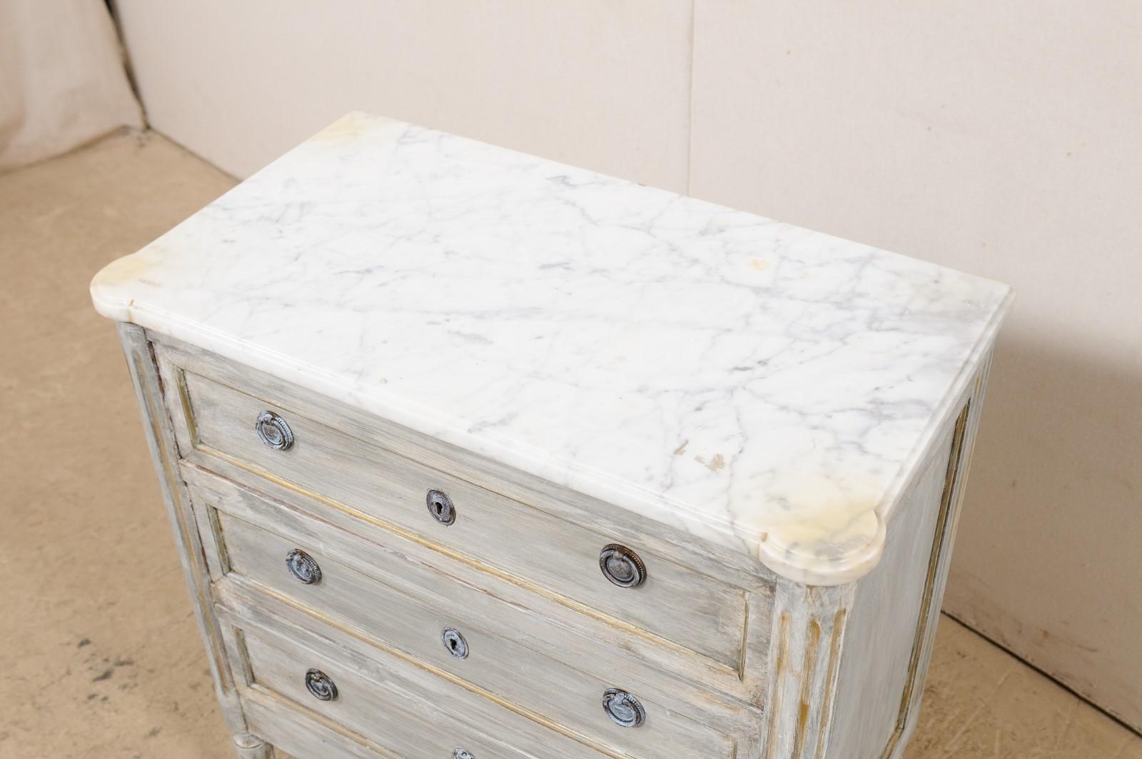 French Carved & Painted Chest with Marble Top, Early 20th C For Sale 1